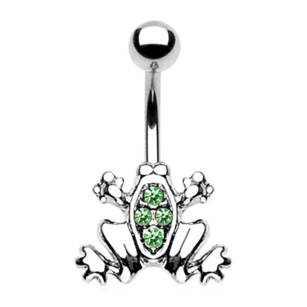 Green CZ Frog Belly Ring 14G 316L Surgical Steel