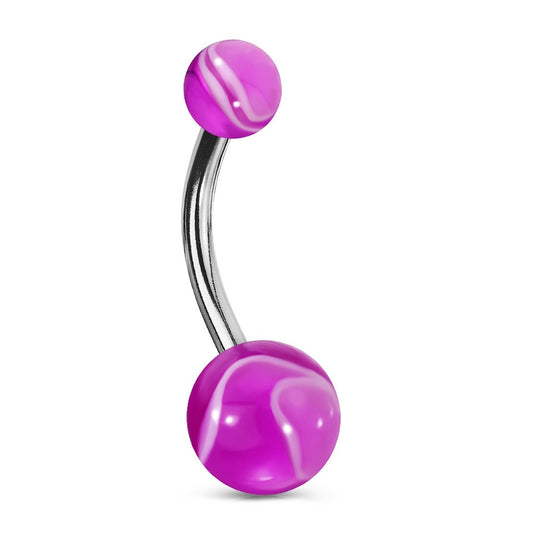 Marble Design Belly Bar 14G 316L Surgical Steel UV Acrylic