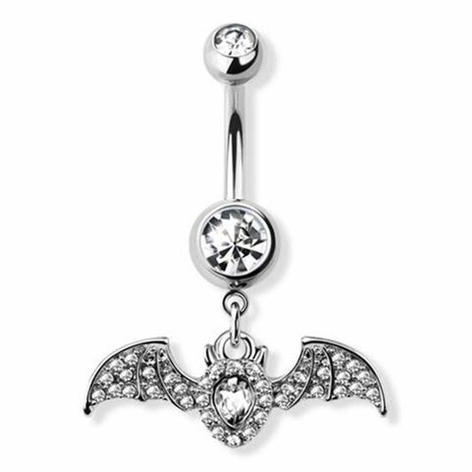 Bat CZ Dangle Belly Button Ring 14G 316L Surgical Steel