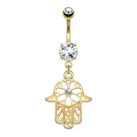 Hamsa Hand Dangle Belly Button Ring 14G 316L Surgical Steel