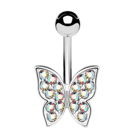 Crystal Butterfly Belly Button Ring 14G 316L Surgical Steel