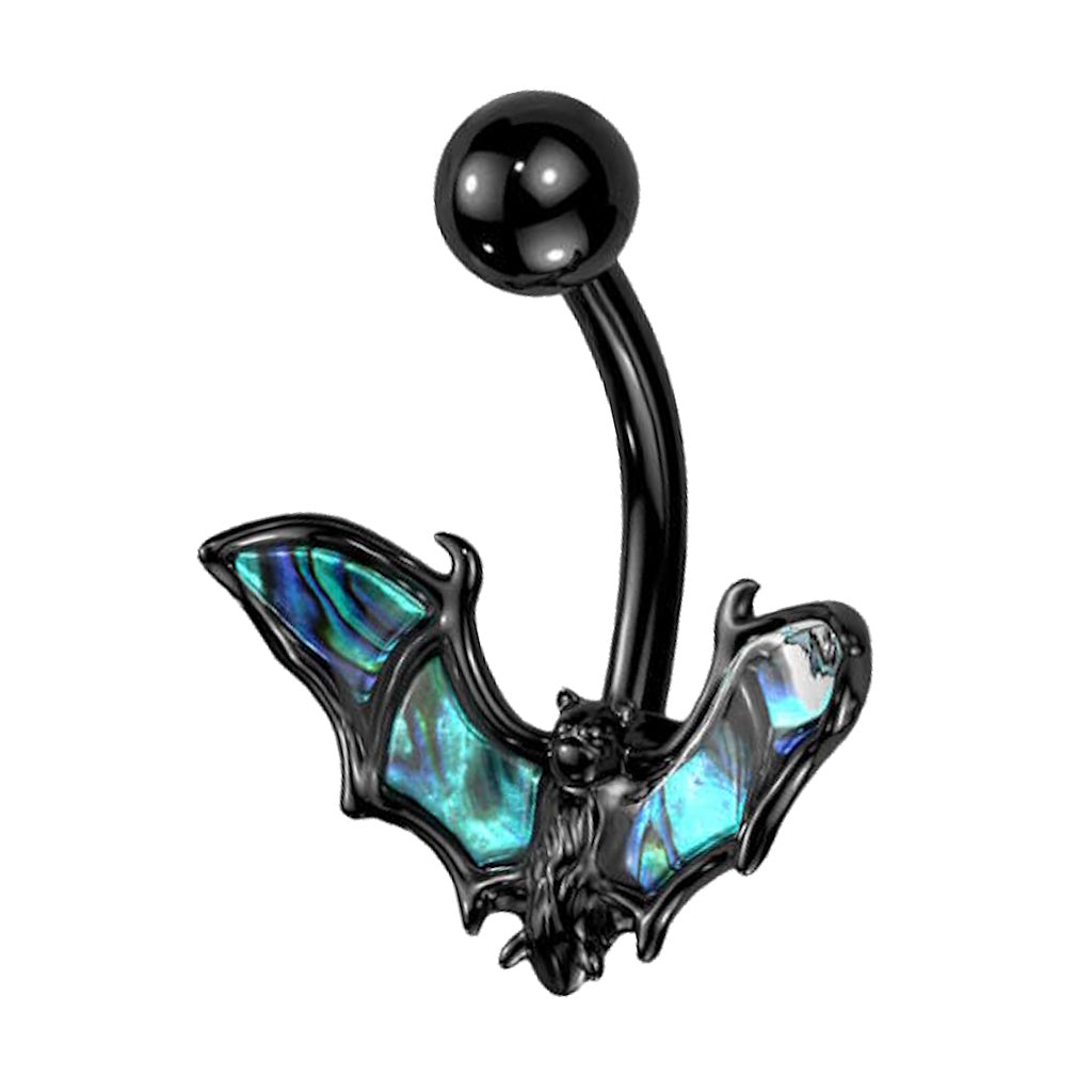 14 Gauge 316L Surgical Steel Gothic Bat Belly Button Ring With Abalone Wings