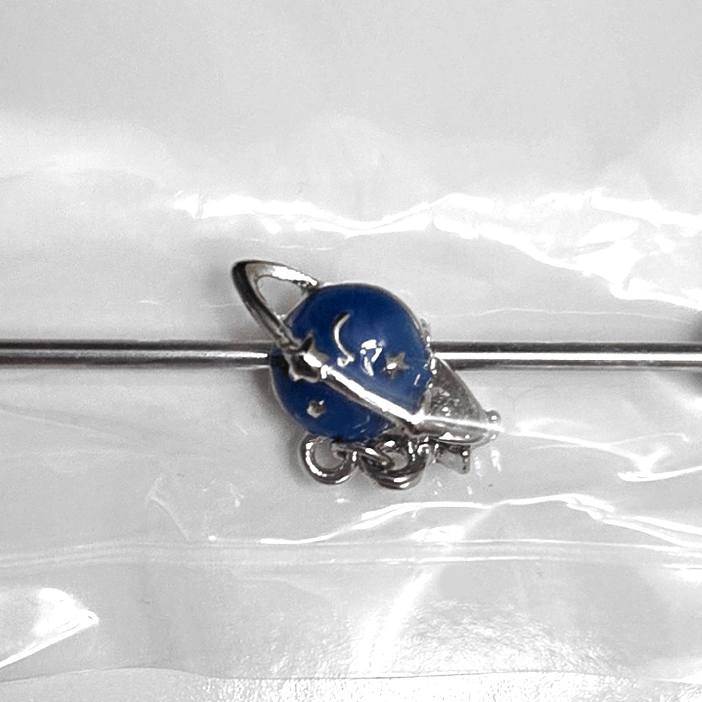 Blue Planet Star Dangle Industrial Barbell 14G 316L Surgical Steel