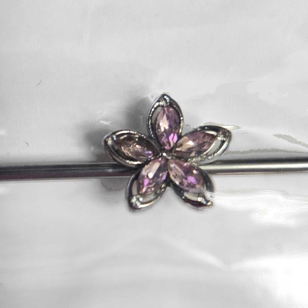 14G 316L Surgical Steel Pink Flower Industrial Bar with Marquise Cubic Zirconia