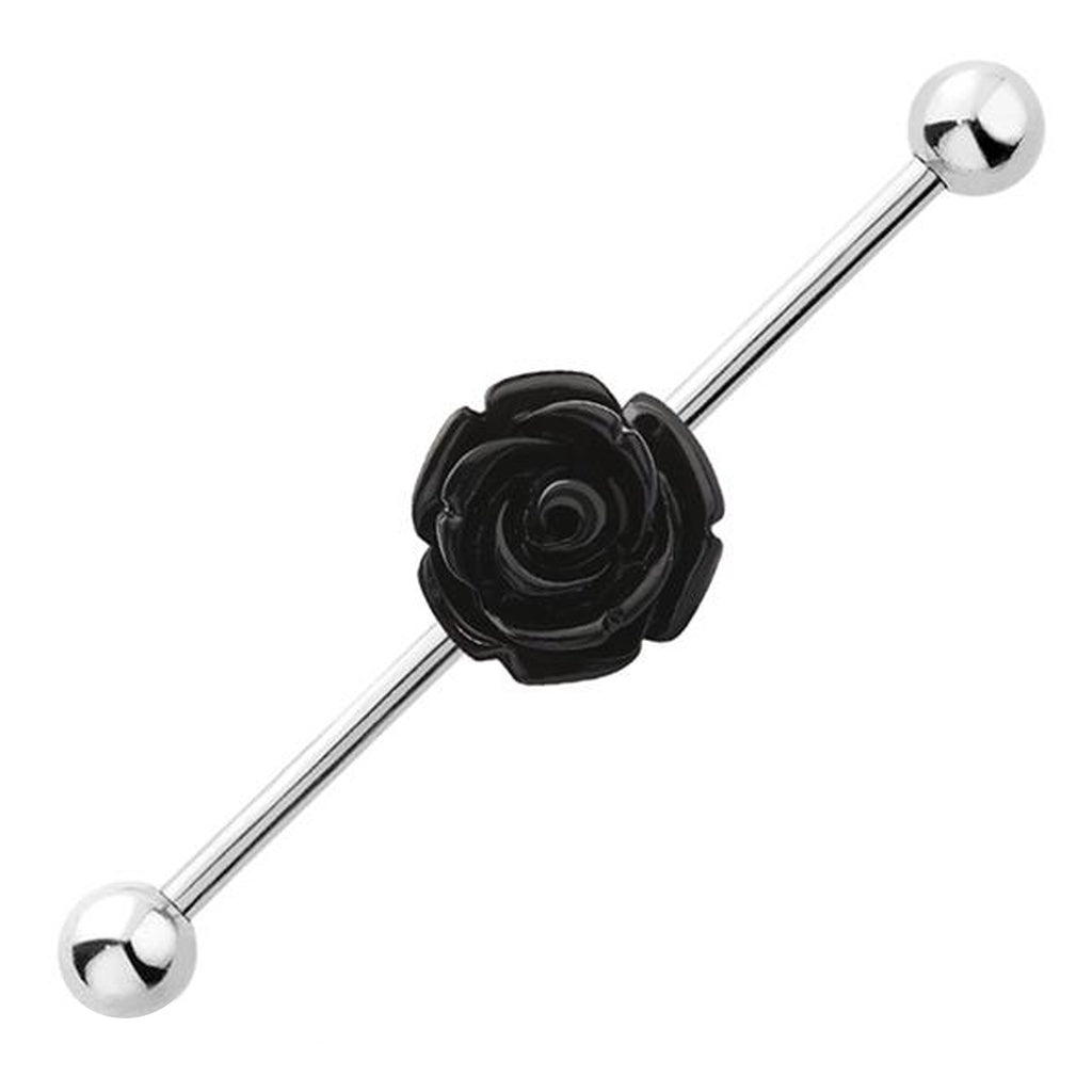 14 Gauge 316L Surgical Steel Rose Flower Industrial Bar - Red, Blue, & Black