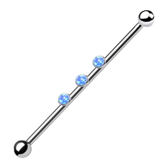 Triple Synthetic Opal Industrial Barbell 14G Internally Threaded 316L Surgical Steel