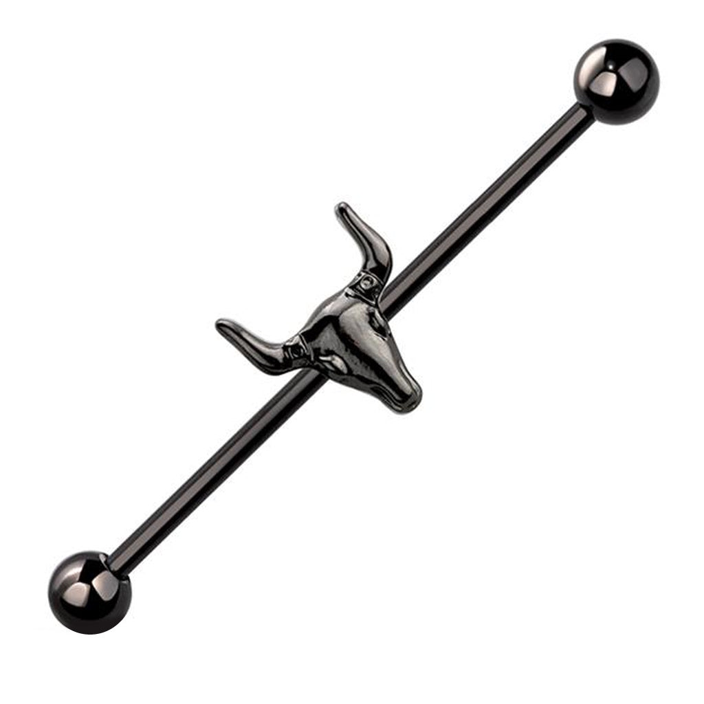 Bull Skull Industrial Barbell 14G 316L Surgical Steel Alloy