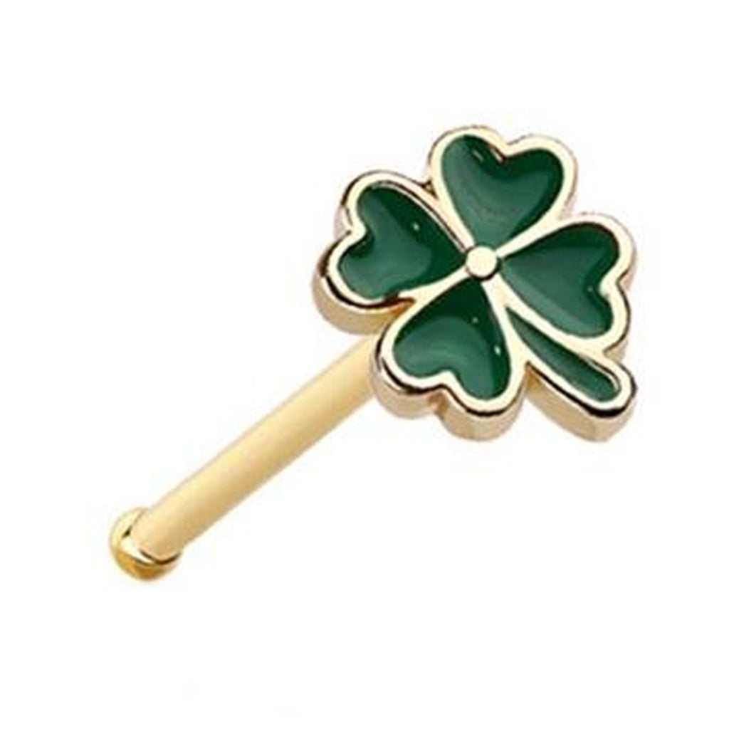 Four Leaf Clover Nose Ring Stud 20G 1/4" 316L Surgical Steel