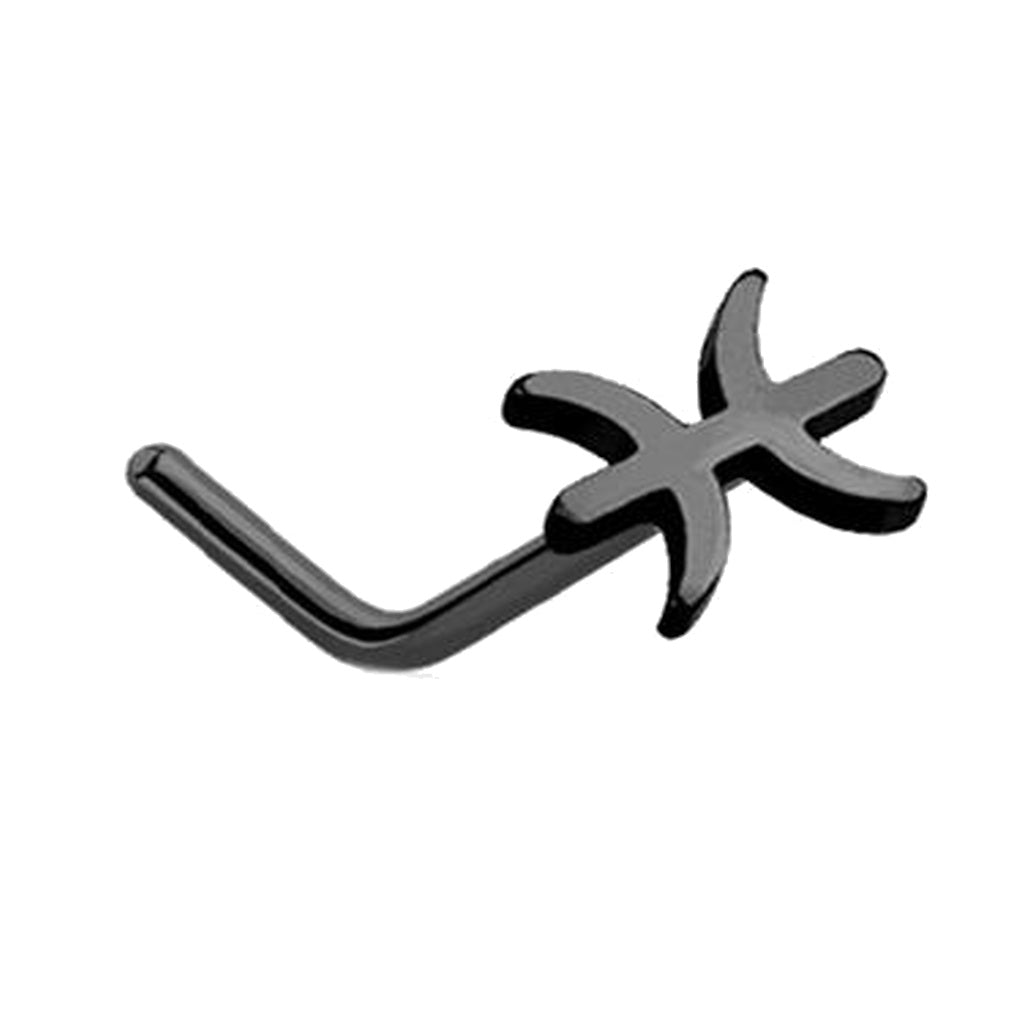 Pisces Zodiac L Bend Nose Stud 20G 1/4" 316L Surgical Steel Nose Ring