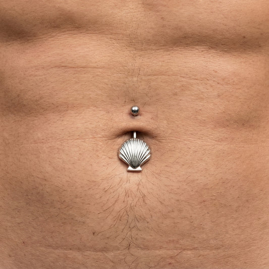 Seashell Belly Ring 14G 316L Surgical Steel in the Piercing of a Model.