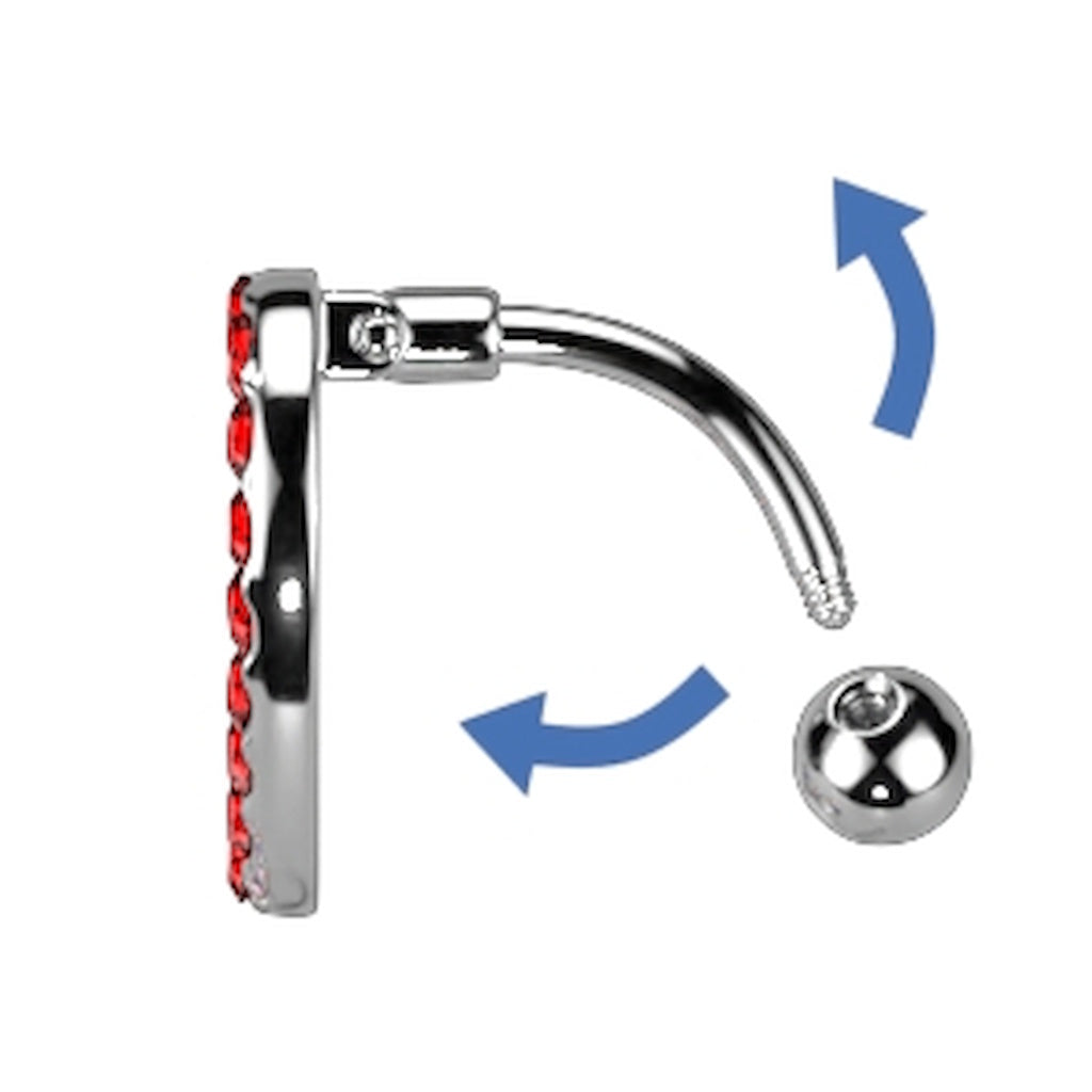 Heart CZ Paved Swinging Top Belly Button Ring 14G 316L Surgical Steel