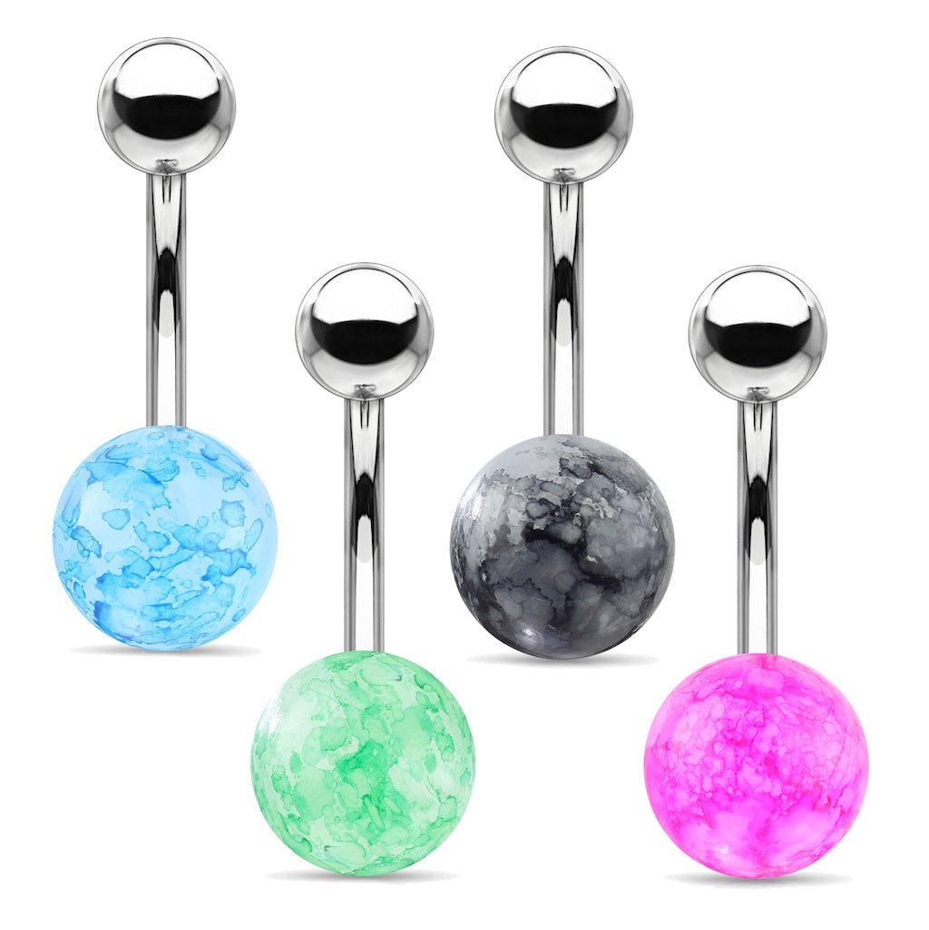 Faux Dazzle Cracked Stone Belly Ring 14G 316L Surgical Steel