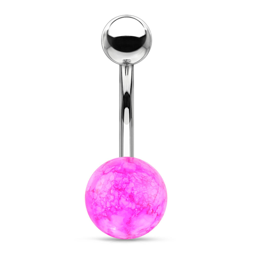 Faux Dazzle Cracked Stone Belly Ring 14G 316L Surgical Steel