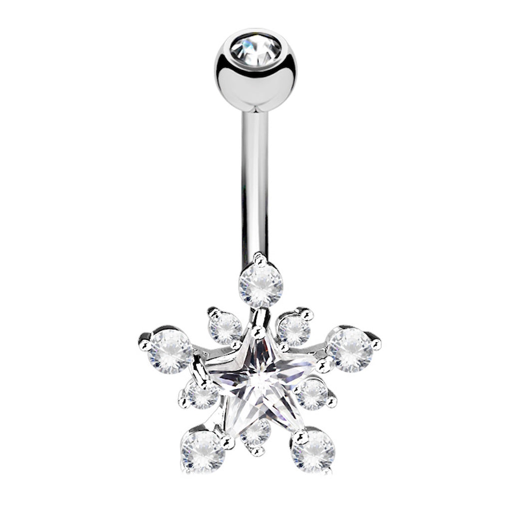 Star CZ Crystal Cluster Belly Ring 14G 316L Surgical Steel