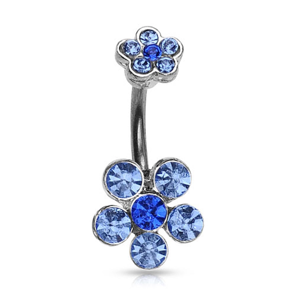Double Flower CZ Crystal Cluster Belly Ring 14G 316L Surgical Steel