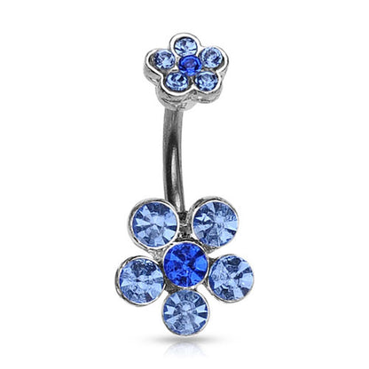 Double Flower CZ Crystal Cluster Belly Ring 14G 316L Surgical Steel