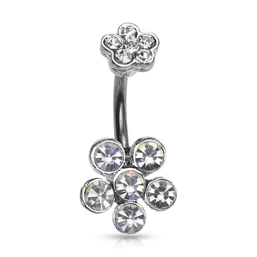 Double Flower CZ Crystal Cluster Belly Ring 14G 316L Surgical Steel