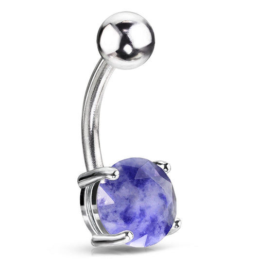 14G Surgical Steel Lapis Lazuli Belly Ring Semi Precious Stone Prong Set