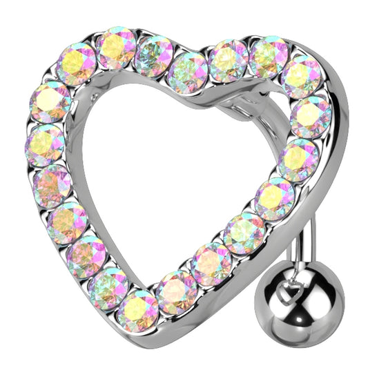 Heart CZ Paved Swinging Top Belly Button Ring 14G 316L Surgical Steel