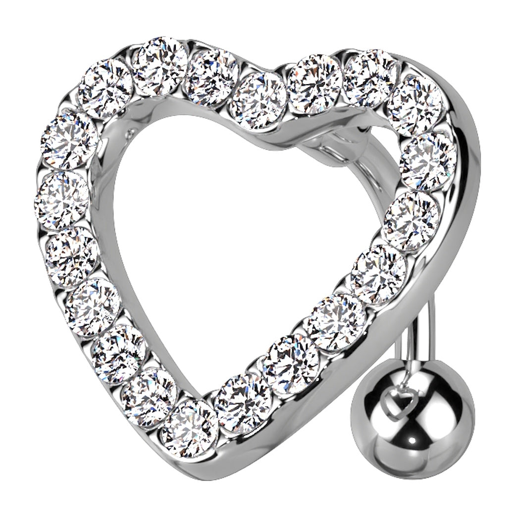 Heart CZ Paved Swinging Top Belly Button Ring 14G 316L Surgical Steel