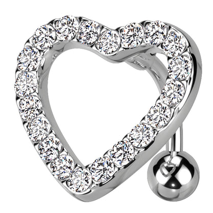 Heart CZ Paved Swinging Top Belly Button Ring 14G 316L Surgical Steel