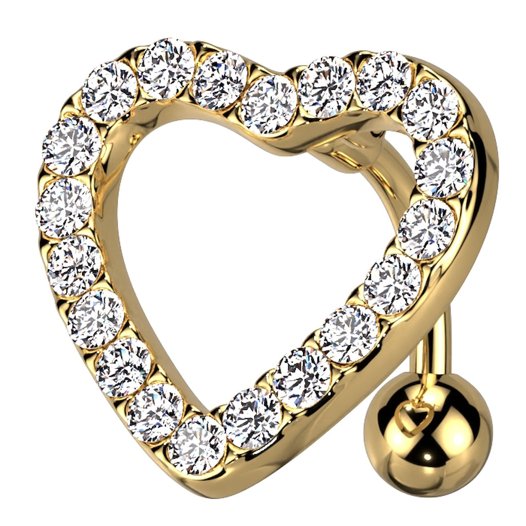 Heart CZ Paved Swinging Top Belly Button Ring 14G 316L Surgical Steel