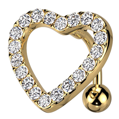 Heart CZ Paved Swinging Top Belly Button Ring 14G 316L Surgical Steel