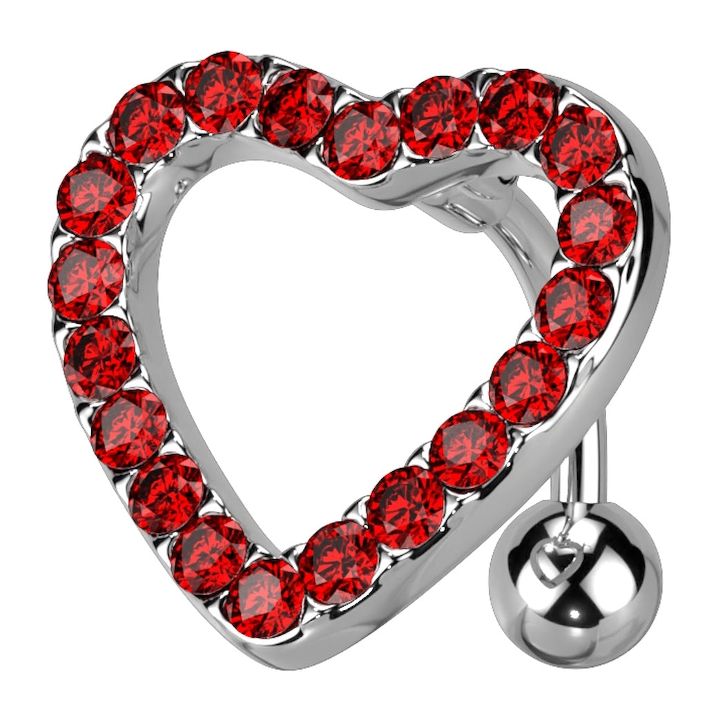 Heart CZ Paved Swinging Top Belly Button Ring 14G 316L Surgical Steel