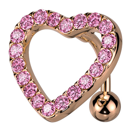 Heart CZ Paved Swinging Top Belly Button Ring 14G 316L Surgical Steel