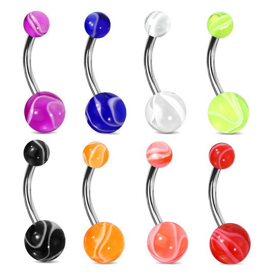 14G Surgical Steel & UV Acrylic Marble Design Barbell – Navel Piercing