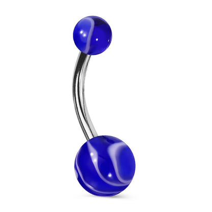Marble Design Belly Bar 14G 316L Surgical Steel UV Acrylic