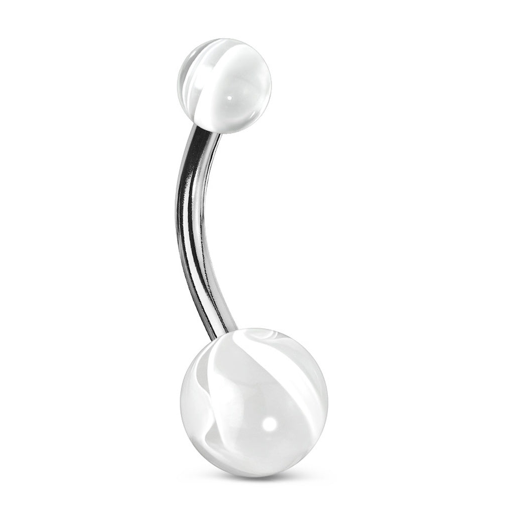 Marble Design Belly Bar 14G 316L Surgical Steel UV Acrylic