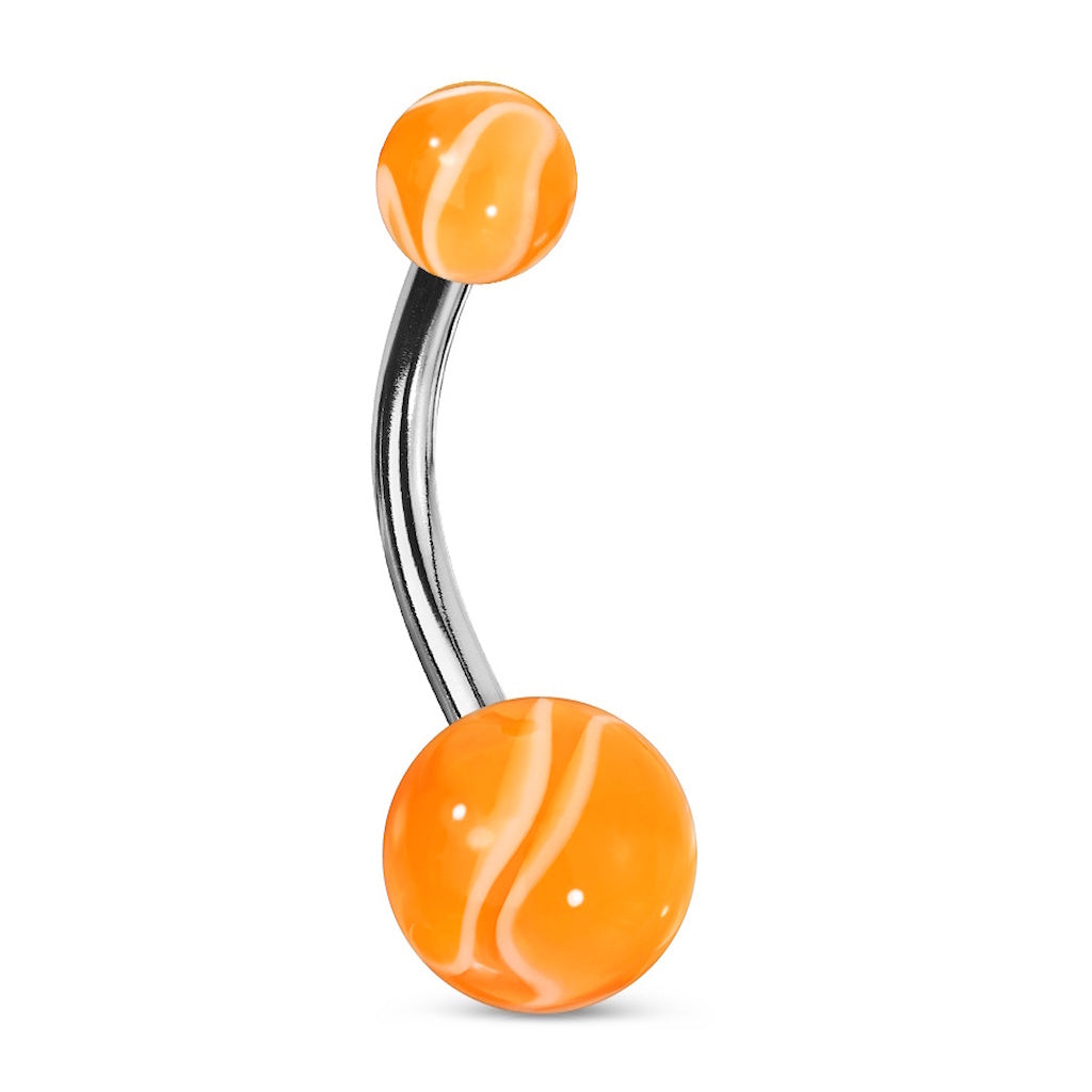 Marble Design Belly Bar 14G 316L Surgical Steel UV Acrylic