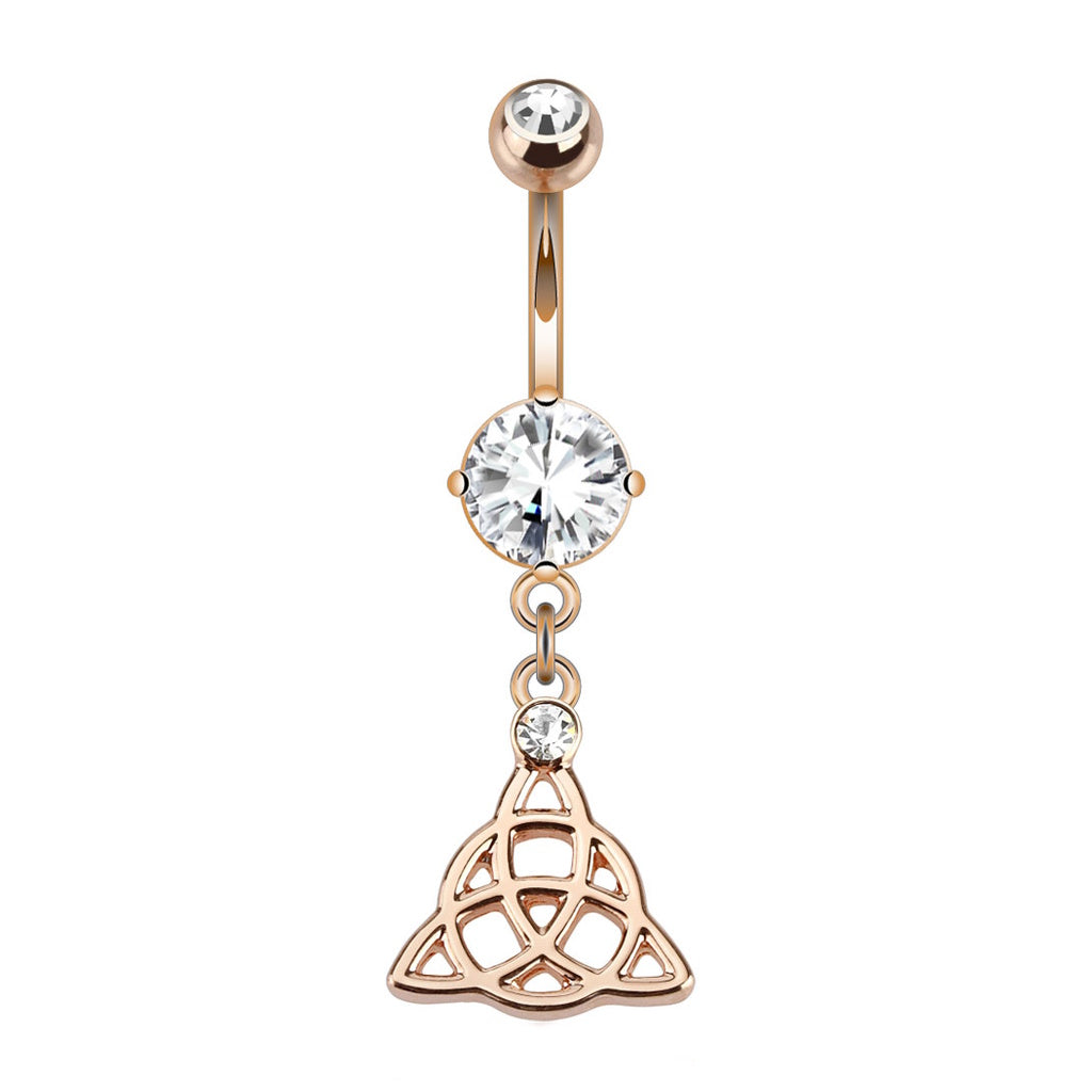 Rose Gold Celtic Knot CZ Dangle Belly Button Ring 14G