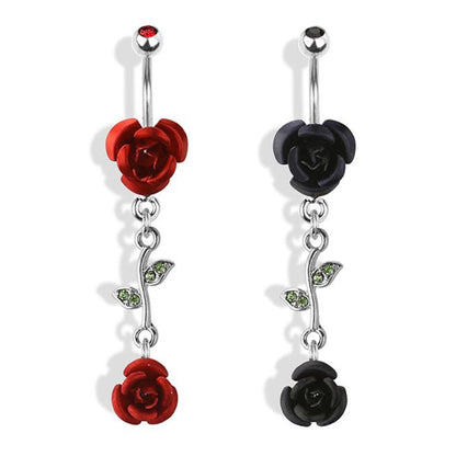 Rose Flower Dangle Belly Button Ring 14G 316L Surgical Steel