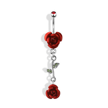 Rose Flower Dangle Belly Button Ring 14G 316L Surgical Steel
