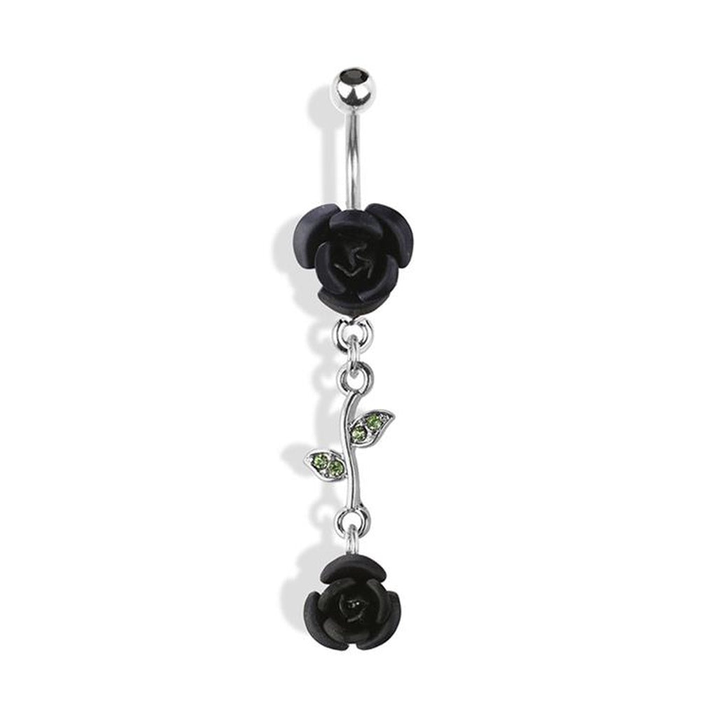 Rose Flower Dangle Belly Button Ring 14G 316L Surgical Steel