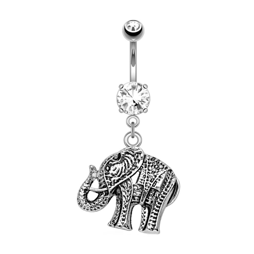 Elephant CZ Dangle Belly Ring 14G 316L Surgical Steel