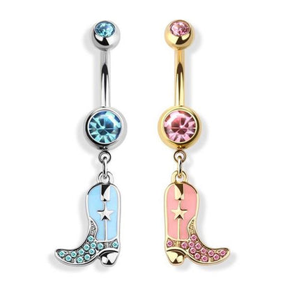 Cowgirl Boot Dangle Belly Ring 14G 316L Surgical Steel