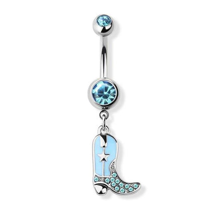Cowgirl Boot Dangle Belly Ring 14G 316L Surgical Steel