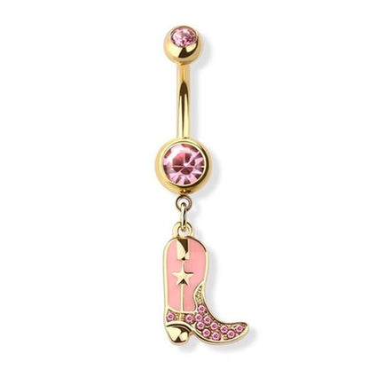 Cowgirl Boot Dangle Belly Ring 14G 316L Surgical Steel