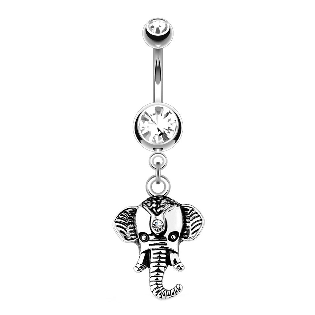 Elephant Clear CZ Dangle Belly Ring 14G 316L Surgical Steel