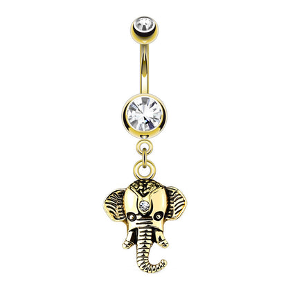 Elephant Clear CZ Dangle Belly Ring 14G 316L Surgical Steel