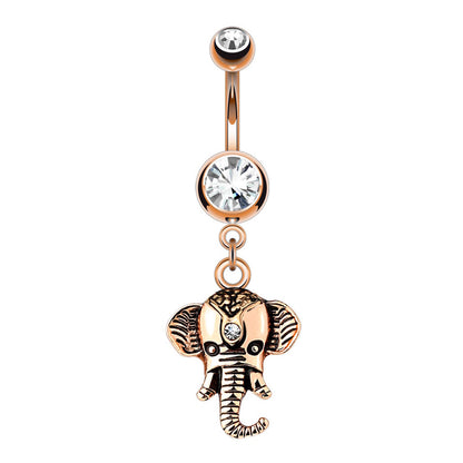 Elephant Clear CZ Dangle Belly Ring 14G 316L Surgical Steel