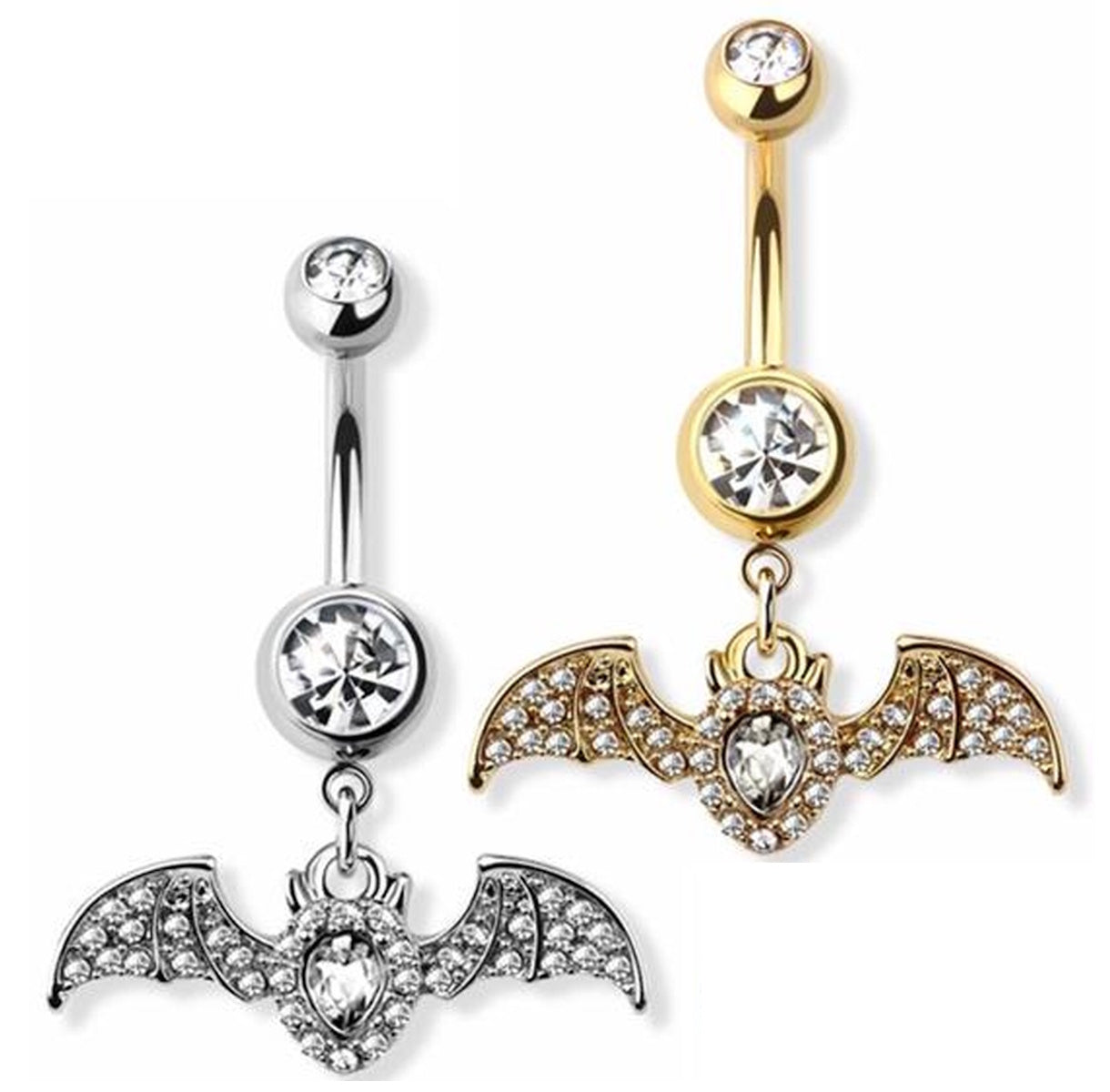 Bat CZ Dangle Belly Button Ring 14G 316L Surgical Steel