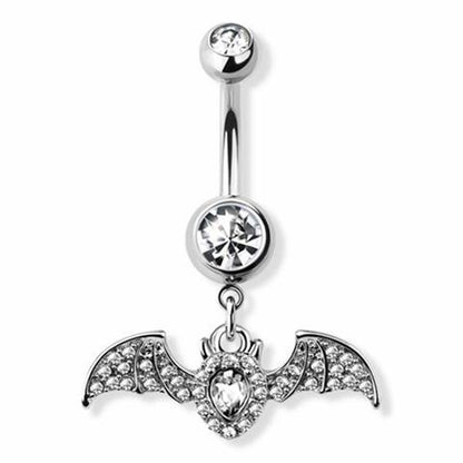 Bat CZ Dangle Belly Button Ring 14G 316L Surgical Steel
