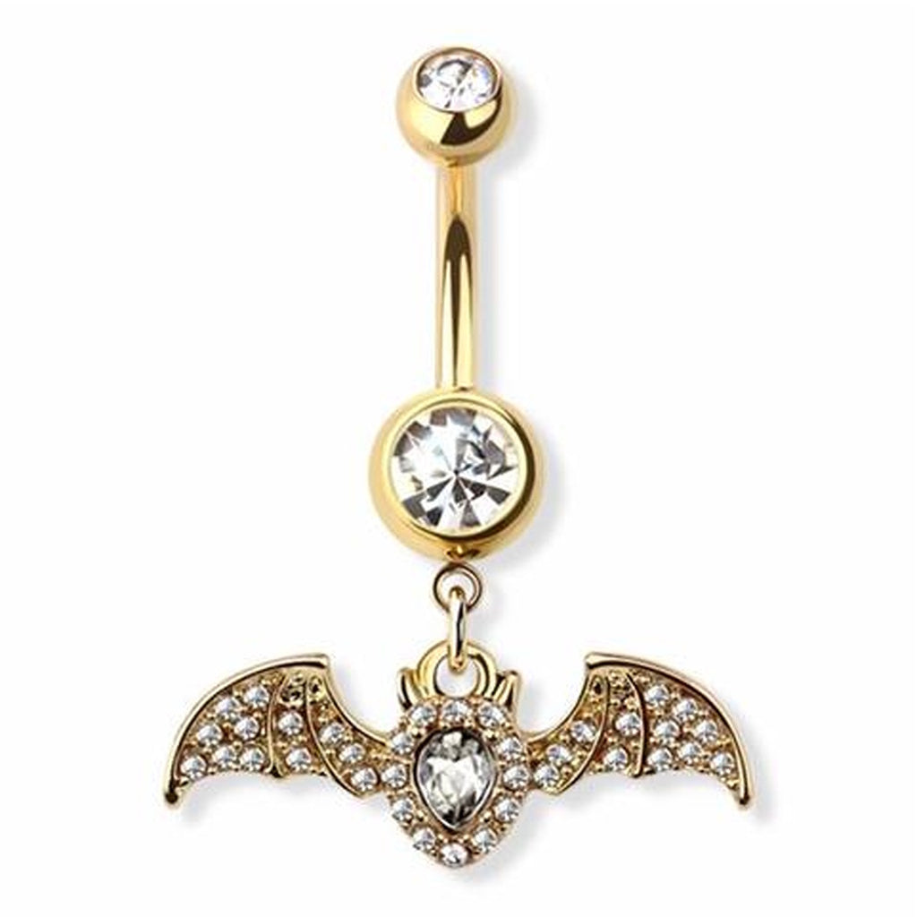 Bat CZ Dangle Belly Button Ring 14G 316L Surgical Steel