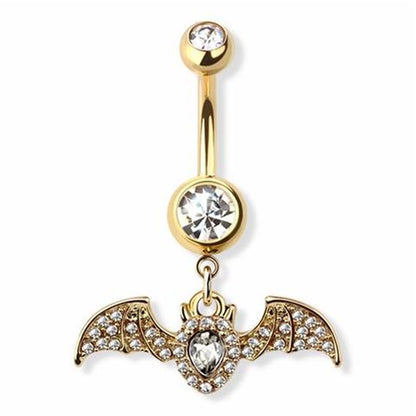 Bat CZ Dangle Belly Button Ring 14G 316L Surgical Steel