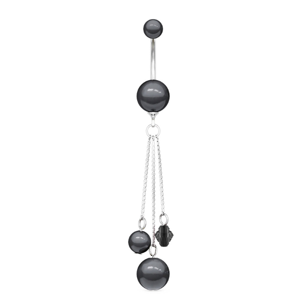 Multi-Chain Dangle Belly Ring 14G Pearl Coated Balls
