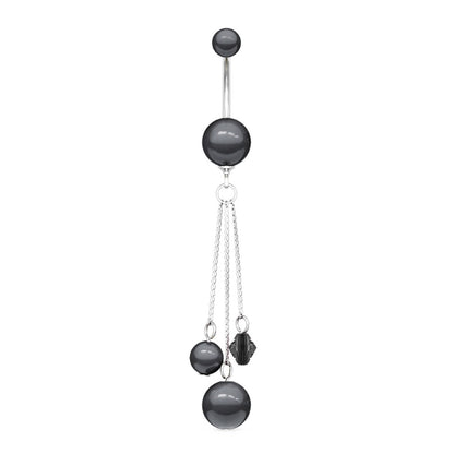 Multi-Chain Dangle Belly Ring 14G Pearl Coated Balls